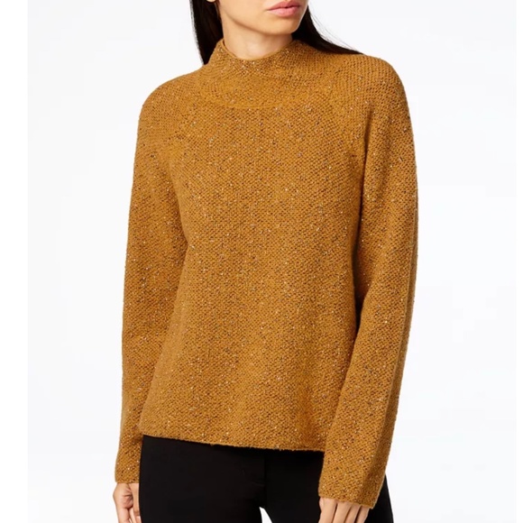Eileen Fisher Sweaters - Eileen Fisher Tweedy Funnel-Neck Sweater Mustard Gold